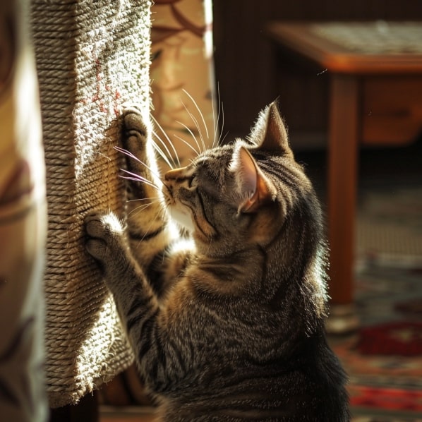 A cat using a scratching post