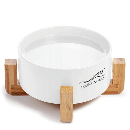 400-ml ceramic bowl with a bamboo stand for dogs and cats