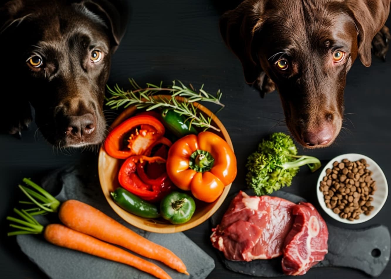 Raw meat and carrots in a bowl