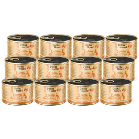 Wet cat food for neutered cats: duck with guinea fowl and goji berries – Dolina Noteci Superfood Pâté & Fillet, 12-pack (185 g each)