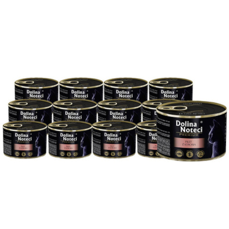 Dolina Noteci Premium Wet Cat Food with Salmon Fillet, 12-pack (185 g each) + Free DNP Salmon Fillet (185 g)