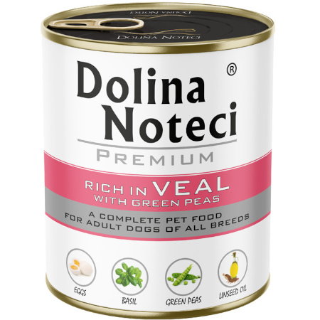 Dolina Noteci Premium Wet Dog Food, Rich in Veal with Green Peas, 800 g Can