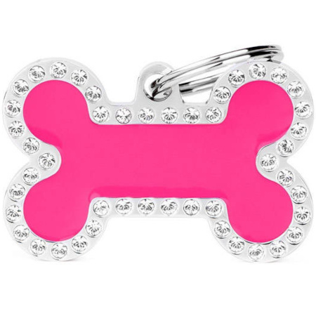Large Pink Glam Bone-Shaped Engraved ID Tag for Dogs and Cats