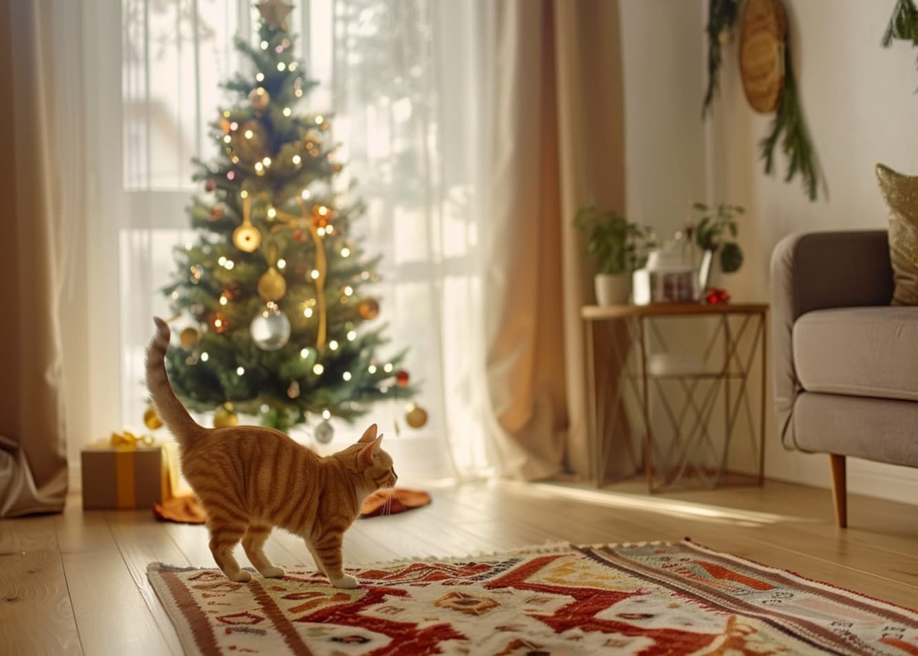 How can I protect the Christmas tree from the cat?