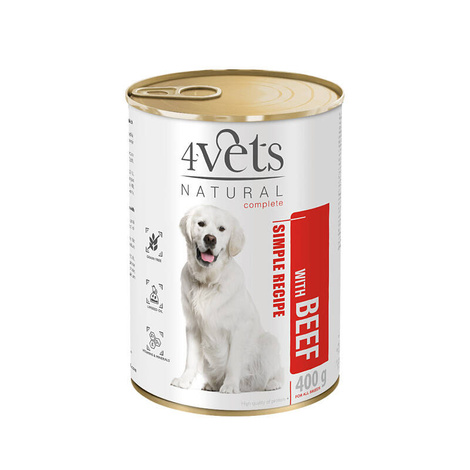 4Vets Natural Wet Dog Food with Beef, 400 g Can