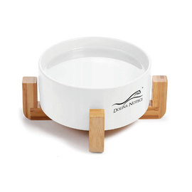 400-ml ceramic bowl with a bamboo stand for dogs and cats