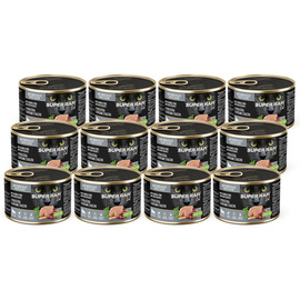 Super Rafi Cat Wet Food for Spayed/Neutered Cats with Guinea Fowl and Duck Hearts, 12 x 185 g Set