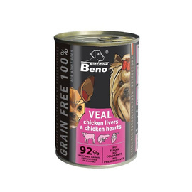 Super Beno Grain-Free Wet Dog Food with Veal, Chicken Liver, and Chicken Hearts in Gravy, 415 g