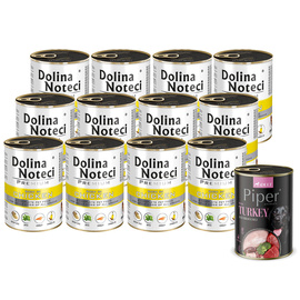 Dolina Noteci Premium Wet Dog Food, Rich in Chicken, 12 x 400 g Set + Free Piper Animals with Turkey and Broccoli, 400 g