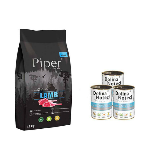 Piper Animals Dry Dog Food with Lamb, 12 kg + 3 x 800 g Set Dolina Noteci, Premium Lamb