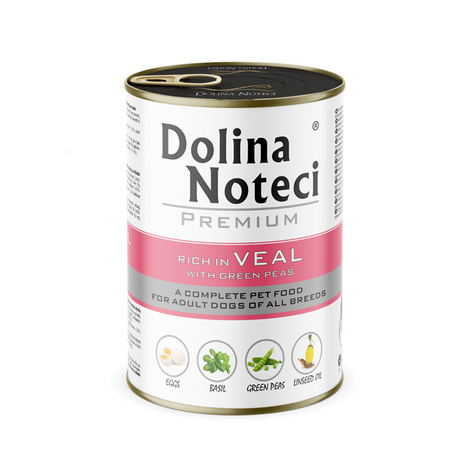 Dolina Noteci Premium Wet Dog Food, Rich in Veal with Green Peas, 400 g Can