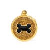 Engraved ID Tag for Dogs and Cats: Circle and Bone Design, Gold Glitter