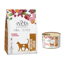4Vets Natural Weight Reduction Dry Cat Food for Overweight and Obese Cats, 1 kg + Weight Reduction Wet Cat Food, 185 g FREE