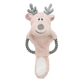 Xmas: Christmas-themed plush rattling dog toy—Reindeer with a 47 cm string