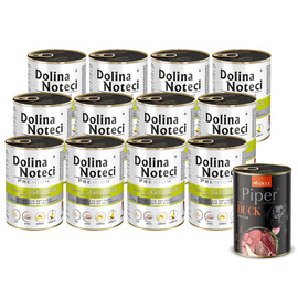 Dolina Noteci Premium Wet Dog Food—Rich in Goose with Potatoes, 12-pack (400 g each) + Free Piper Animals Wet Dog Food with Duck and Pear (400 g)