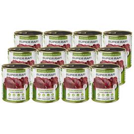 Super Rafi Wet Dog Food with Venison and Duck Hearts, 12 x 800 g Set