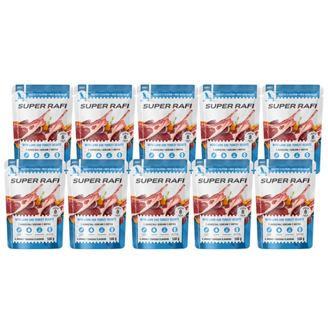 Super Rafi Wet Dog Food with Lamb and Turkey Hearts, 12 x 400 g Set