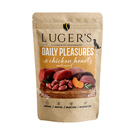 Luger's Daily Pleasures Wet Dog Food with Chicken Hearts and Carrots, 500 g