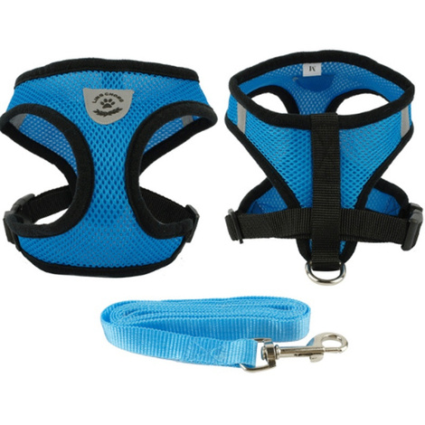 Blue Mesh Harness with Leash, Size M, for Cats and Small Dogs