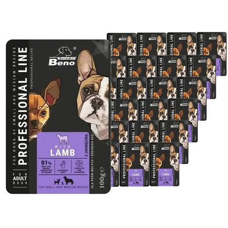Super Beno Wet food for adult dogs of small and medium breeds with lamb, 24 x 100 g pack