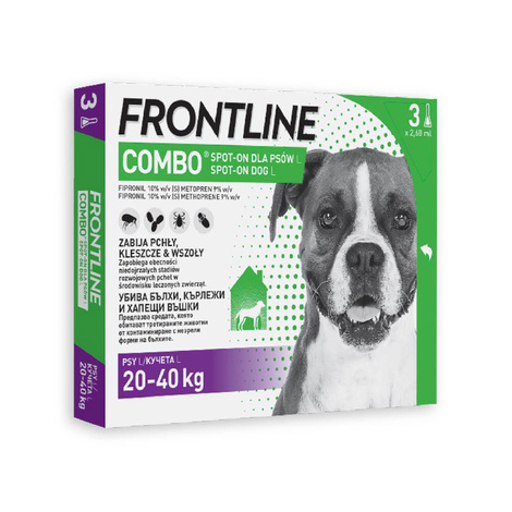 Frontline Combo Spot-on Solution for Dogs Against Fleas and Ticks, Size L, 3 pipettes, 2.68 ml