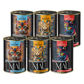 MAU Pâté and Fillet Wet Cat Food, Three-Flavor Mix, 6 x 400 g Set