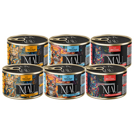 MAU Pâté and Fillet Wet Cat Food, Three-Flavor Mix, 6-Pack (185 g each)