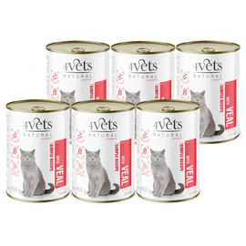 4Vets Natural Wet Cat Food with Veal, 6-Pack (400 g each)
