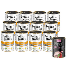 Dolina Noteci Premium Wet Dog Food, Rich in Duck and Pumpkin, 12 x 400 g Set + Free Piper Animals Wet Dog Food with Turkey and Broccoli, 400 g