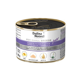 Dolina Noteci Premium Wet Dog Food for Junior Small Breeds, Rich in Rabbit Liver and Venison Tongues, 185 g Can