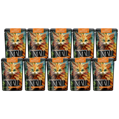 MAU Pâté and Fillet Wet Cat Food for Kittens: Duck with Mango and Wild Rose, 10 x 85 g Set