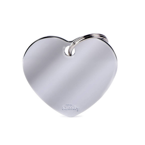 Large Chrome Heart-Shaped Engraved ID Tag for Dogs and Cats