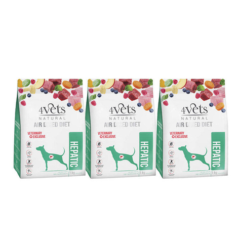 4Vets Natural Hepatic Dry Dog Food for Dogs with Liver Disease, 3 x 1 kg Set