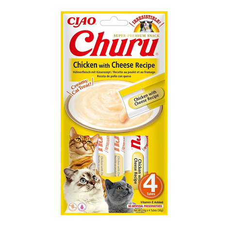 Inaba Cat Churu Chicken & Cheese Flavored Cat Treats, 4 x 14 g