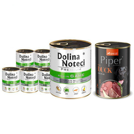 Dolina Noteci Premium Wet Dog Food, Rich in Venison, 6-Pack (800 g each) + Free Piper Animals with Duck and Pear (400 g)