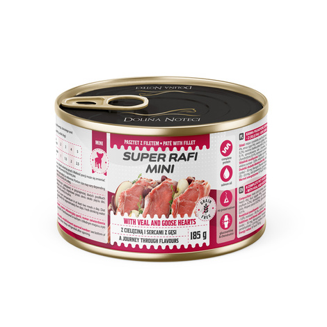 Super Rafi Mini Wet Food for Small Breed Dogs with Veal and Goose Hearts, 185 g