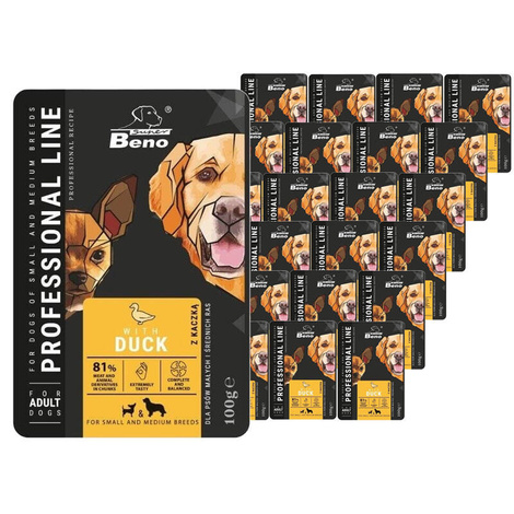 Super Beno Wet food for adult dogs of small and medium breeds with duck, 24 x 100 g pack