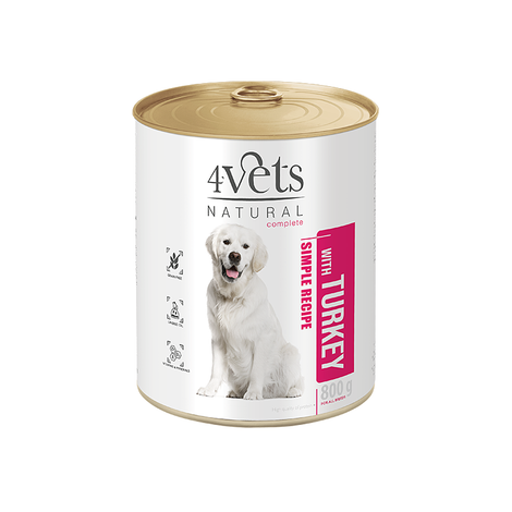 4Vets Natural Wet Dog Food with Turkey, 800 g Can
