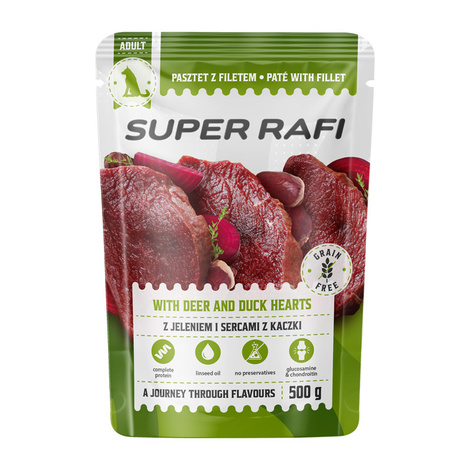 Super Rafi Wet Dog Food with Venison and Duck Hearts, 800 g