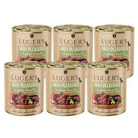 Luger's Daily Pleasures Wet Dog Food with Goose Hearts, Broccoli, and Green Peas, 6 x 800 g Set