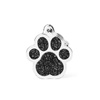 Engraved ID Tag for Dogs and Cats: Large Black Glitter Paw Print