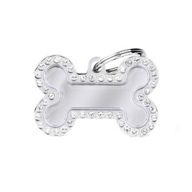 Engraved ID Tag for Dogs and Cats—Large Silver "Glam" Bone