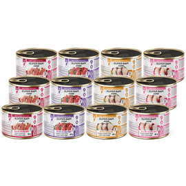 Super Rafi Mini Wet Dog Food for Small Breeds, Mixed Flavors, 12 x 185 g Set