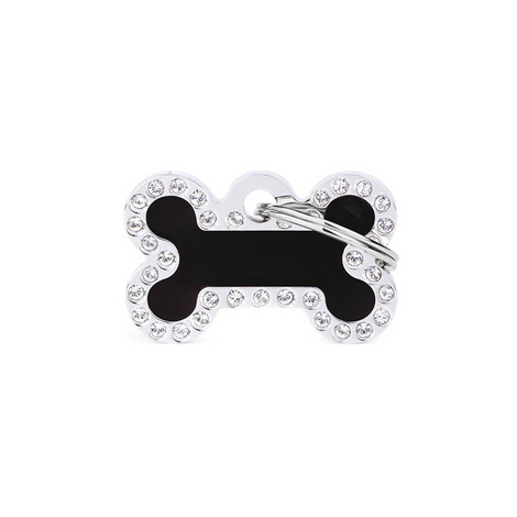 Engraved ID Tag for Dogs and Cats—Black Glam Bone Design
