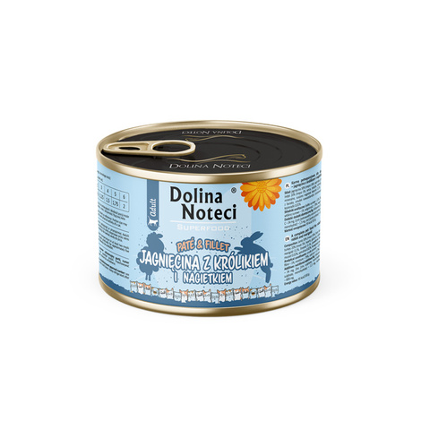 Dolina Noteci Superfood Wet Cat Food with Lamb, Rabbit, and Calendula: Pâté &amp; Filet, 185 g