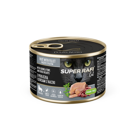 Super Rafi Cat Wet Food for Spayed Cats with Guinea Fowl and Duck Hearts, 185 g