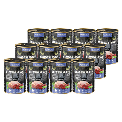 Super Rafi Cat Wet Cat Food with Quail and Rabbit Liver, 12 x 400 g Set