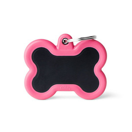 Engraved ID Tag for Dogs and Cats—Black and Pink Rubber Bone-Shaped Tag