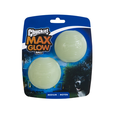 Chuckit! Max Glow Glow-in-the-Dark Dog Toy, Medium, 6.5 cm, 2-Pack.