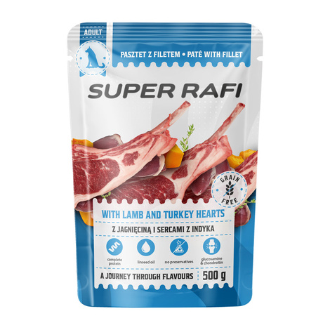 Super Rafi Wet Dog Food with Lamb and Turkey Hearts, 800 g